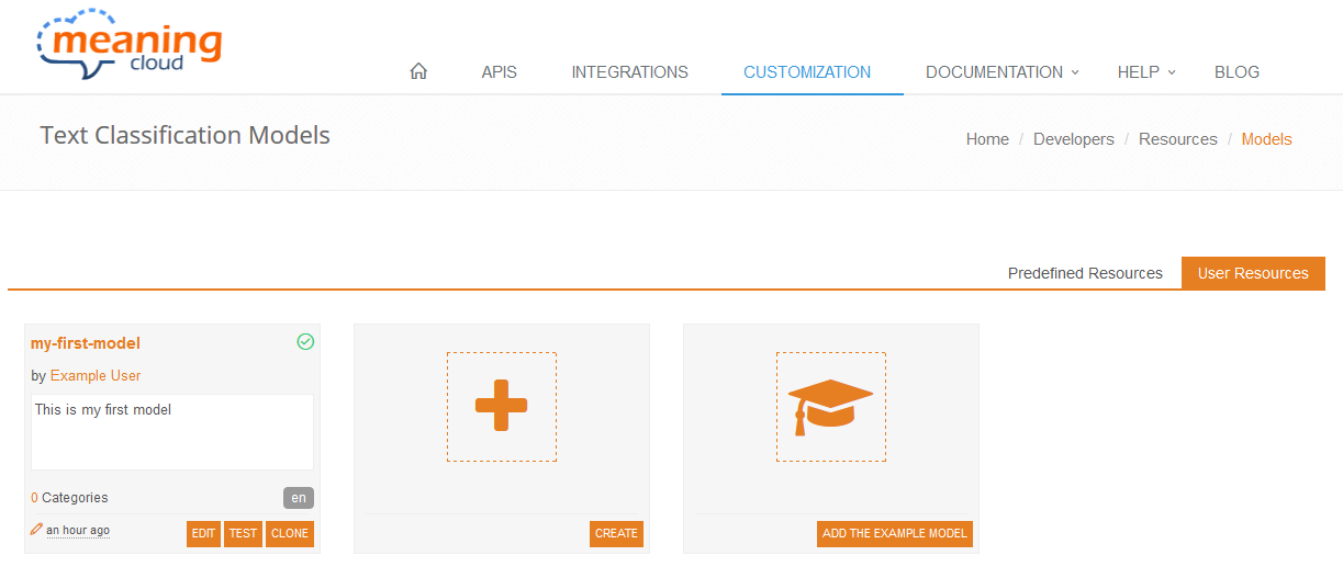 Dashboard with model created